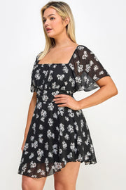 Plus Size Floral Chiffon Dress - Fashionmj