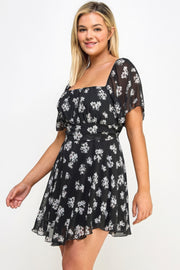 Plus Size Floral Chiffon Dress - Fashionmj