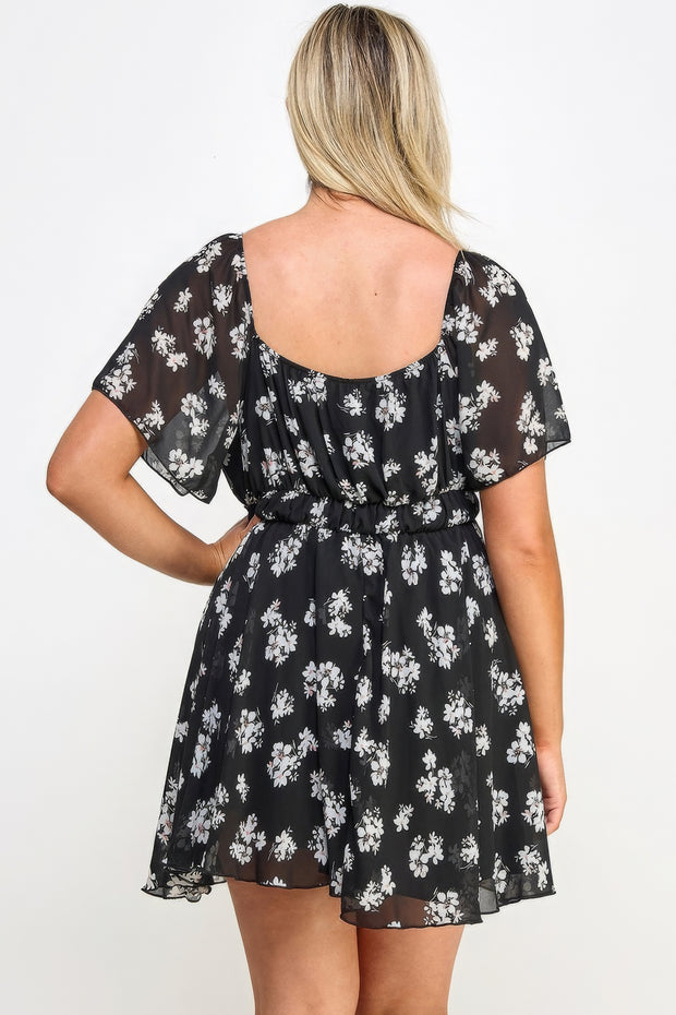 Plus Size Floral Chiffon Dress - Fashionmj