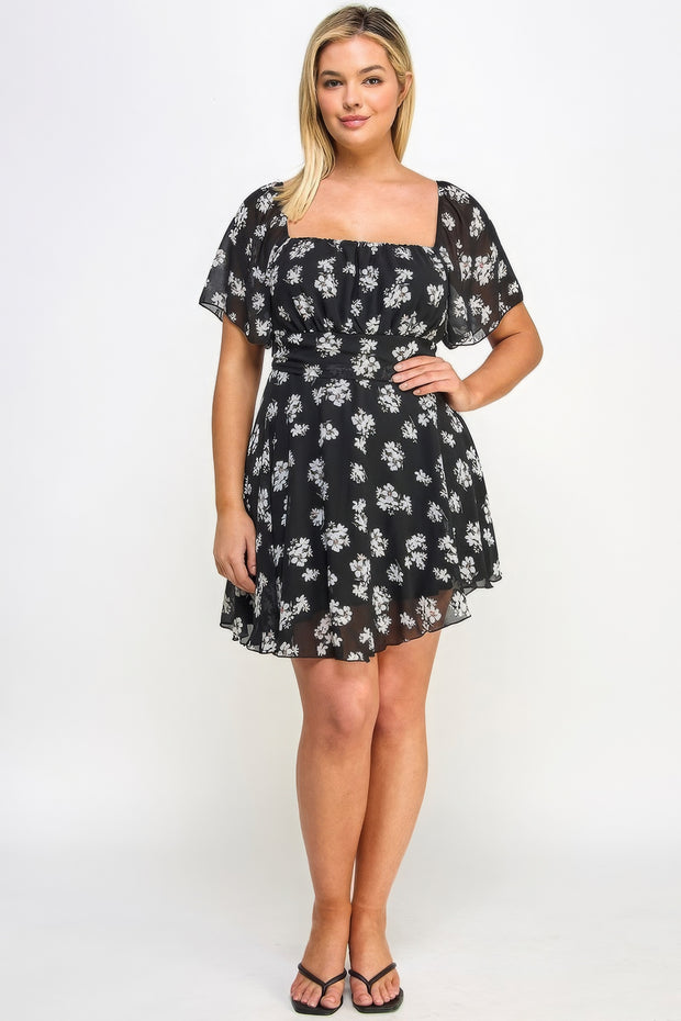 Plus Size Floral Chiffon Dress - Fashionmj