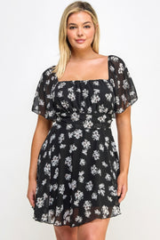 Plus Size Floral Chiffon Dress - Fashionmj