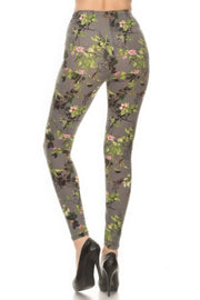 Floral Printed High Waisted Leggings With An Elastic Waist - Fashionmj