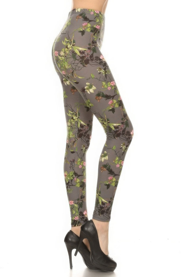 Floral Printed High Waisted Leggings With An Elastic Waist - Fashionmj