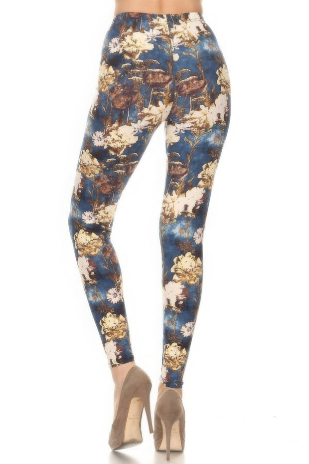 Floral Printed High Waisted Leggings With An Elastic Waist - Fashionmj