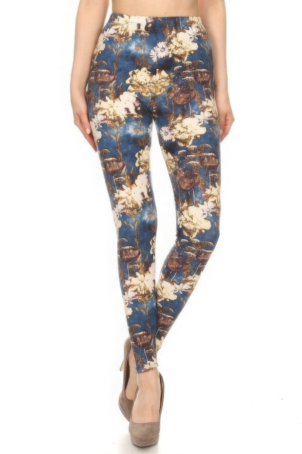 Floral Printed High Waisted Leggings With An Elastic Waist - Fashionmj