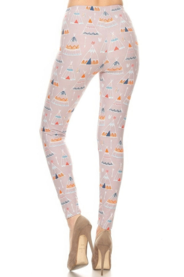 Teepee Print, High Rise, Fitted Leggings, With An Elastic Waistband - Fashionmj