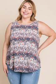 Plus Size Multi Tie Dye Animal Printed Tunic Tank - Fashionmj