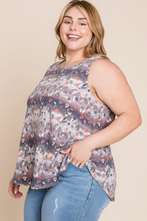 Plus Size Multi Tie Dye Animal Printed Tunic Tank - Fashionmj