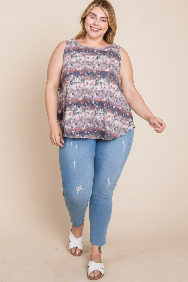 Plus Size Multi Tie Dye Animal Printed Tunic Tank - Fashionmj