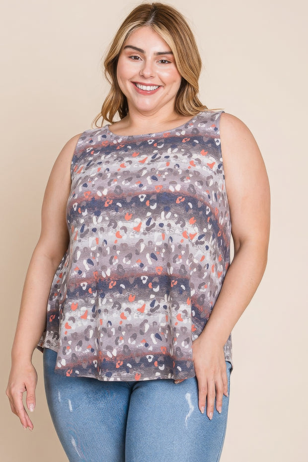 Plus Size Multi Tie Dye Animal Printed Tunic Tank - Fashionmj