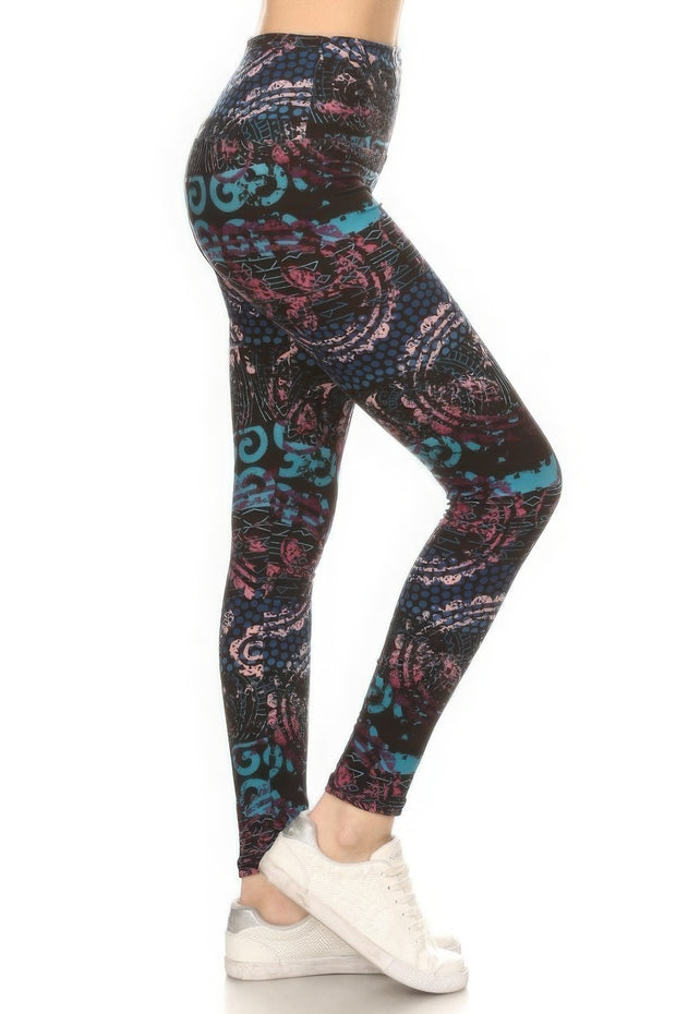 5-inch Long Yoga Style Banded Lined Mixed Pattern Print - Fashionmj