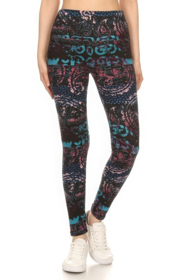 5-inch Long Yoga Style Banded Lined Mixed Pattern Print - Fashionmj