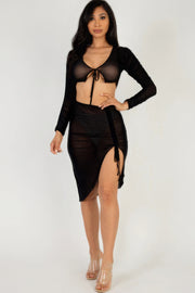 Sexy Sheer Mesh Drawstring Ruched Skirt - Fashionmj