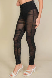 Ruched Poly Mesh Leggings - Fashionmj