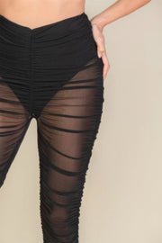 Ruched Poly Mesh Leggings - Fashionmj