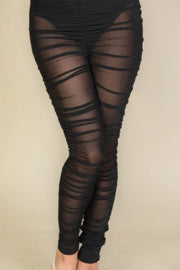 Ruched Poly Mesh Leggings - Fashionmj