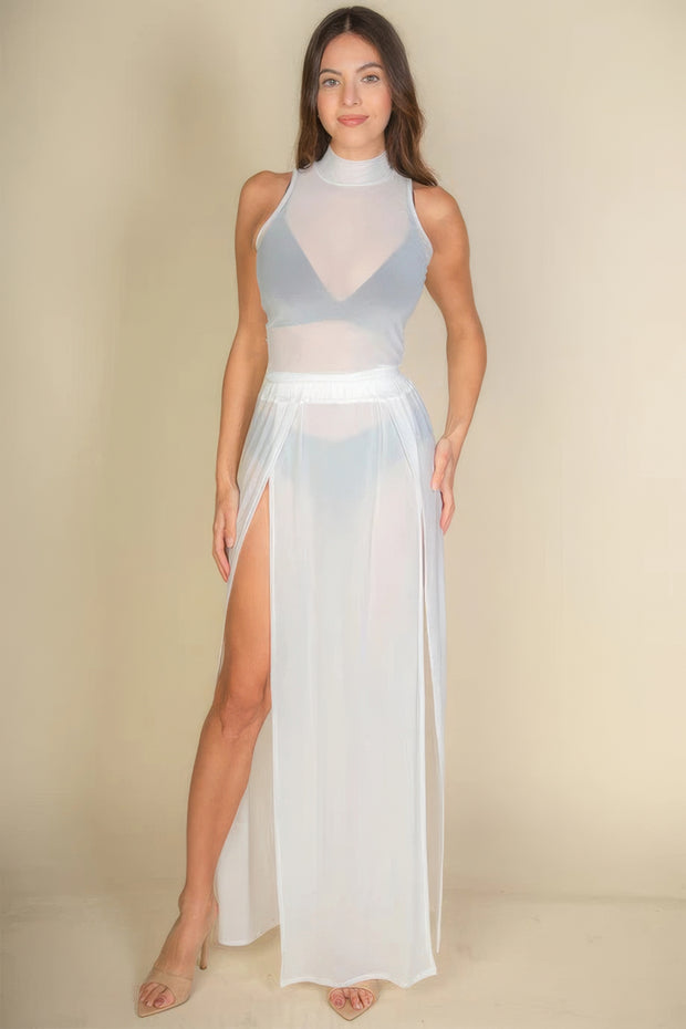 High Split Mesh Sheer Maxi Skirt - Fashionmj