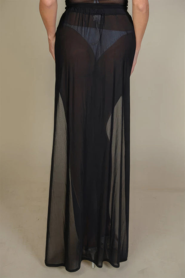 High Split Mesh Sheer Maxi Skirt - Fashionmj