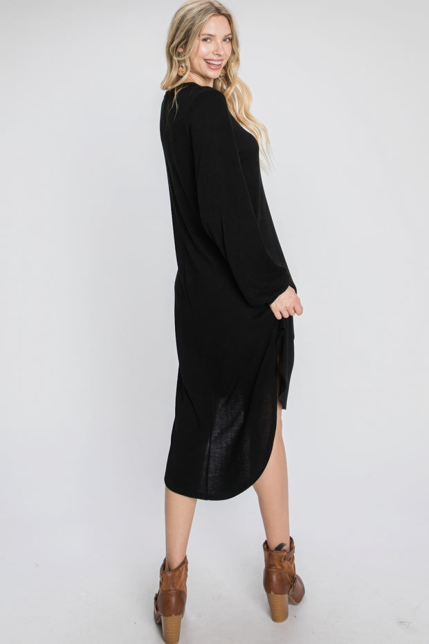 Minimal Long Sleeve Midi Dress - Fashionmj