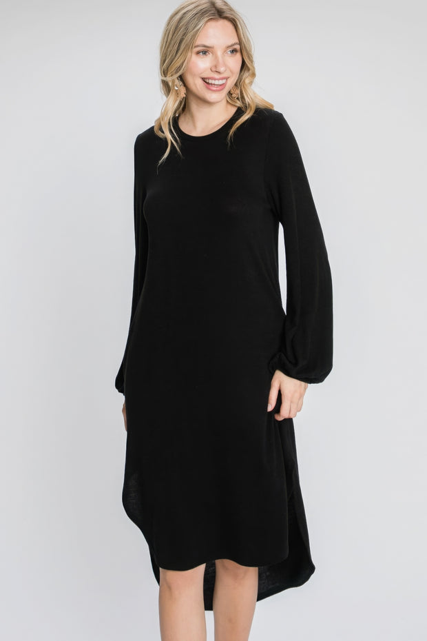 Minimal Long Sleeve Midi Dress - Fashionmj