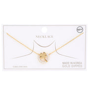 Clover Rhinestone Ring Charm Gold Dipped Necklace - Fashionmj