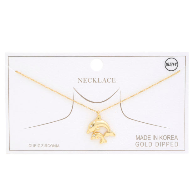 Double Dolphin Charm Gold Dipped Necklace - Fashionmj