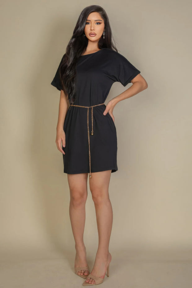 Side Pocket Double Folded Mini Dress - Fashionmj