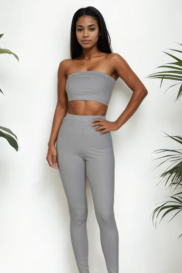 Ribbed Tube Top & Leggings Set - Fashionmj