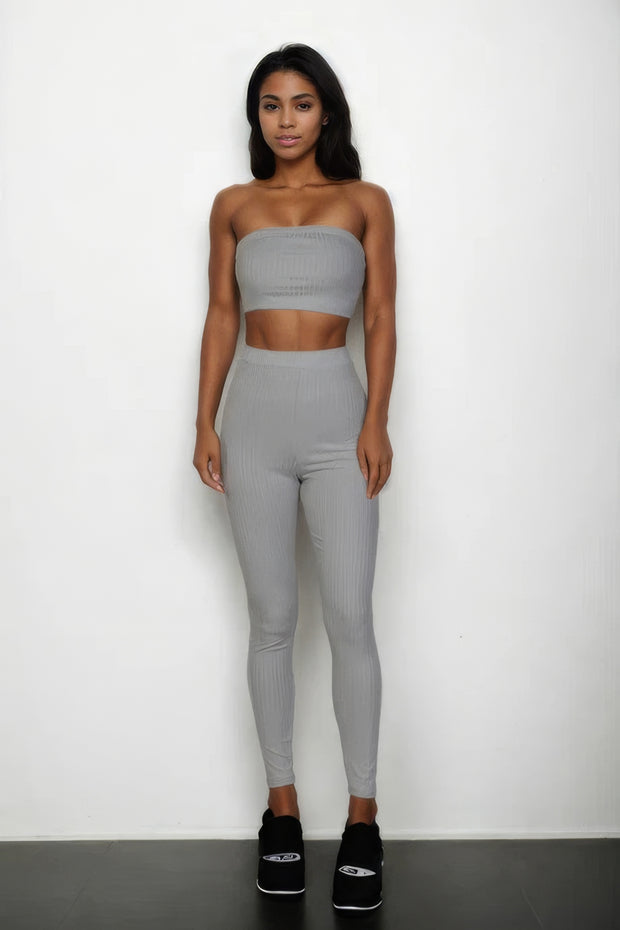 Ribbed Tube Top & Leggings Set - Fashionmj