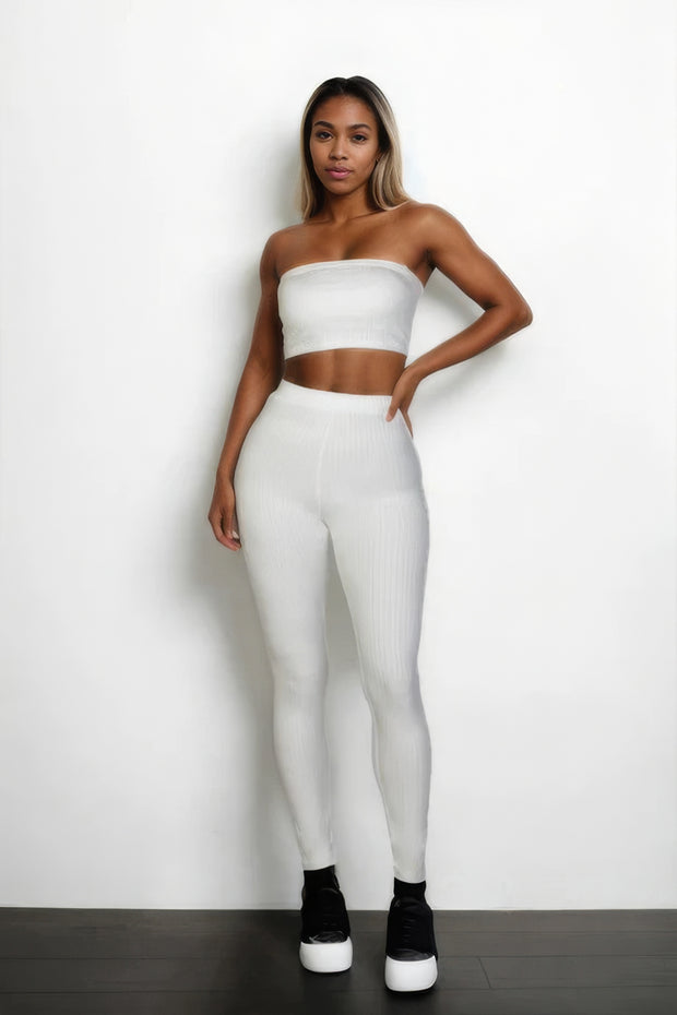 Ribbed Tube Top & Leggings Set - Fashionmj