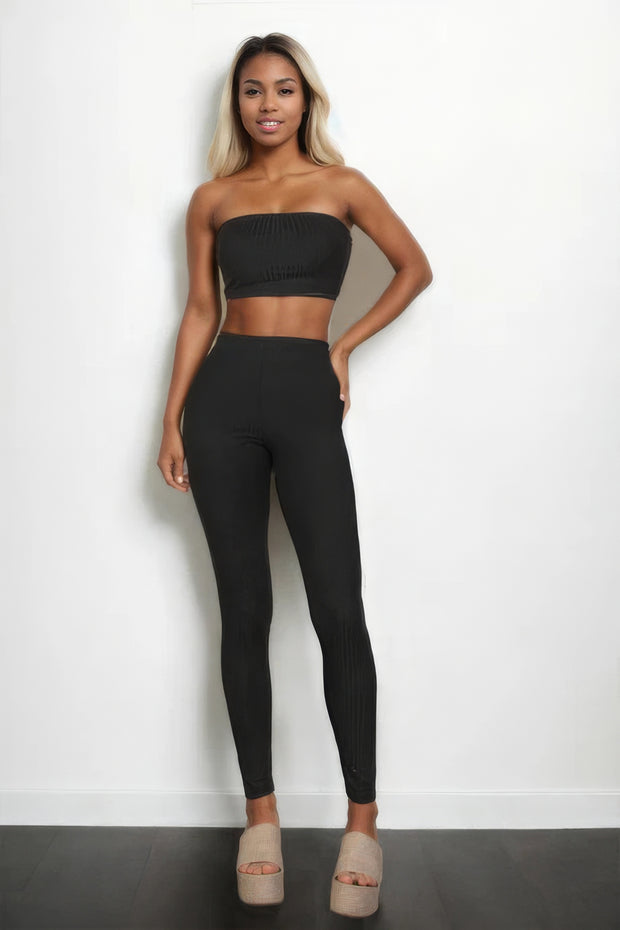 Ribbed Tube Top & Leggings Set - Fashionmj