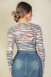 Zebra Print Sexy Sheer Mesh Top - Fashionmj