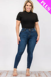 Plus Size Ribbed Short Sleeve Bodysuit - Fashionmj