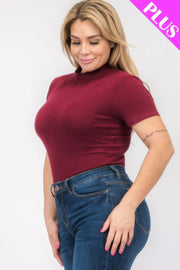 Plus Size Ribbed Short Sleeve Bodysuit - Fashionmj