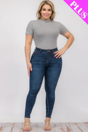 Plus Size Ribbed Short Sleeve Bodysuit for women in Grey - Fashion M&J