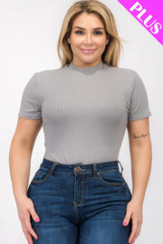 Plus Size Ribbed Short Sleeve Bodysuit for plus size womens - Fashion M&J