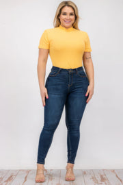 Plus Size Ribbed Short Sleeve Bodysuit - Fashionmj