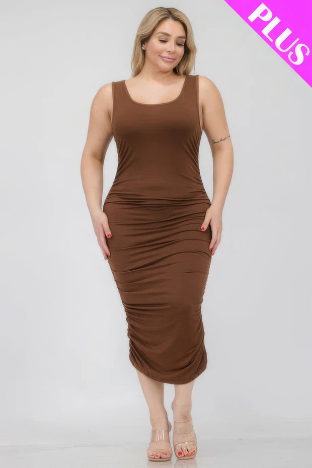 Plus Size Square Neck Ruched Bodycon Midi Dress - Fashionmj