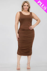 Plus Size Square Neck Ruched Bodycon Midi Dress - Fashionmj