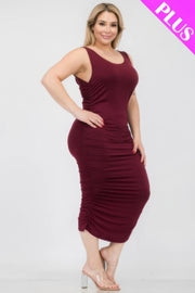 Plus Size Square Neck Ruched Bodycon Midi Dress - Fashionmj