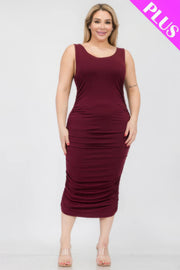 Plus Size Square Neck Ruched Bodycon Midi Dress - Fashionmj