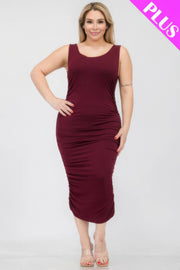 Plus Size Square Neck Ruched Bodycon Midi Dress - Fashionmj