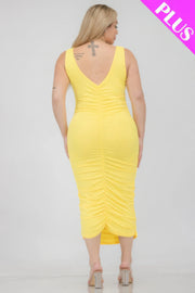 Plus Size Square Neck Ruched Bodycon Midi Dress - Fashionmj