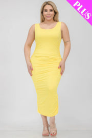 Plus Size Square Neck Ruched Bodycon Midi Dress - Fashionmj