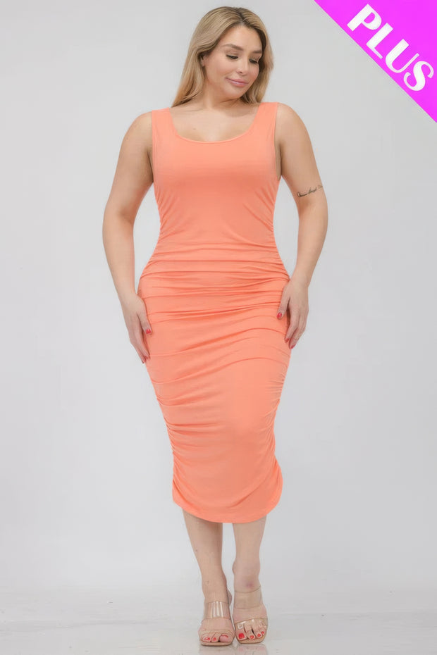 Plus Size Square Neck Ruched Bodycon Midi Dress - Fashionmj