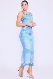 Denim Print Midi Dress - Fashionmj