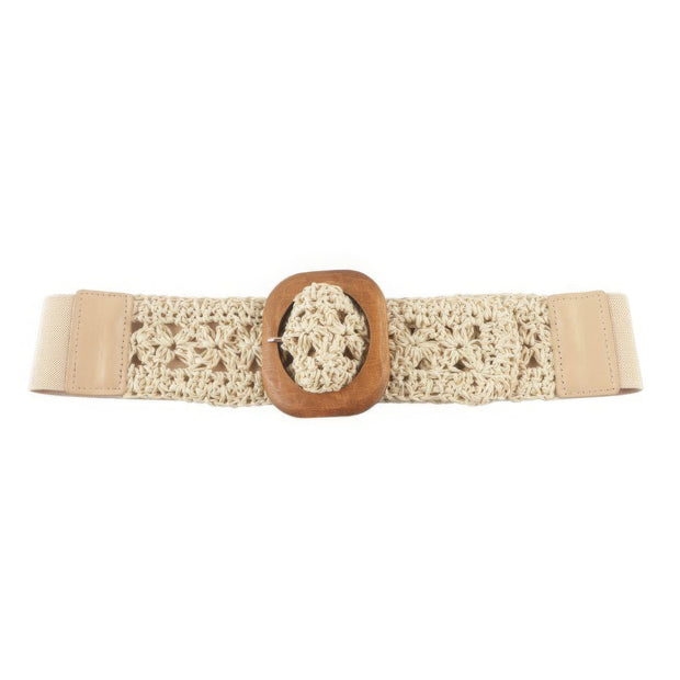 Crochet Wood Buckle Elastic Belt - Fashionmj