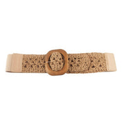 Crochet Wood Buckle Elastic Belt - Fashionmj