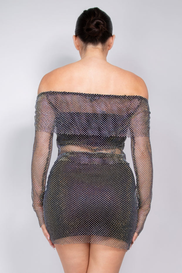 Shirred Off-shoulder Fishnet Top - Fashionmj