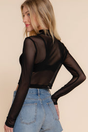 Long Sleeve Mock Neck Mesh Top - Fashionmj